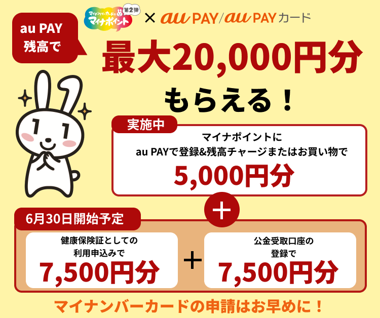 マイナポイント × au PAY / au PAY残高で最大20,000円分もらえる！